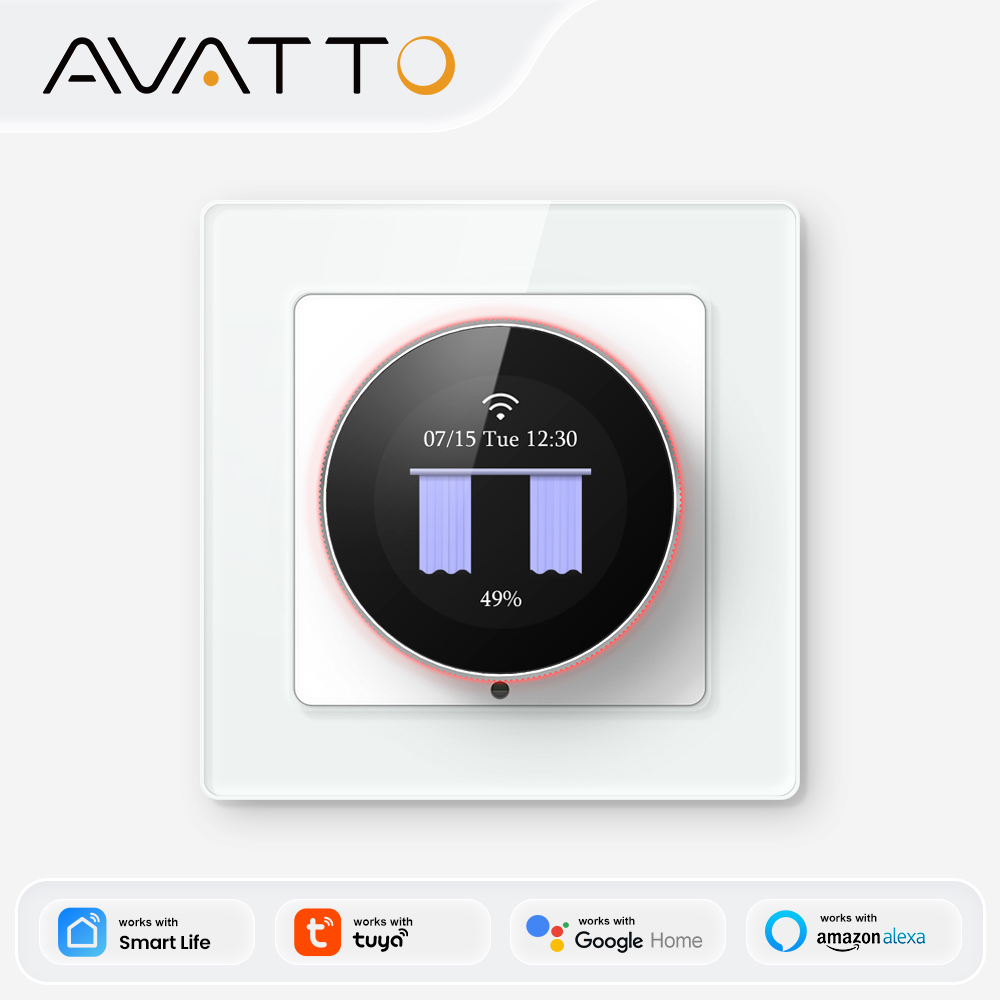 Smart Light Switch Wifi - AVATTO WLAN-Smart-Drehknopf-Vorhangschalter, mit Ambient-Light-Ring, präzise Prozentsteuerung,