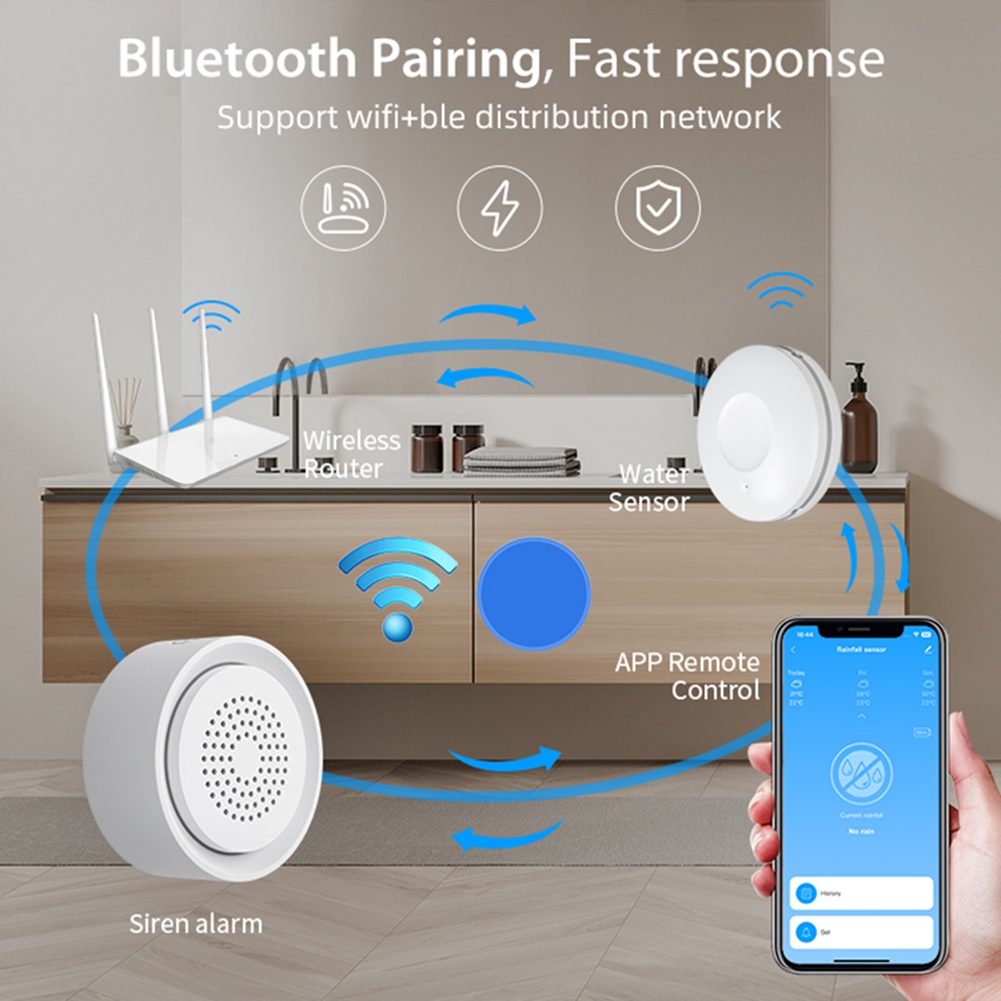 Smart Home Automation Kit - PHILE-Home Automation WLAN-Wasserleck-Sensor mit Sirenenalarm-Kit, Tuya