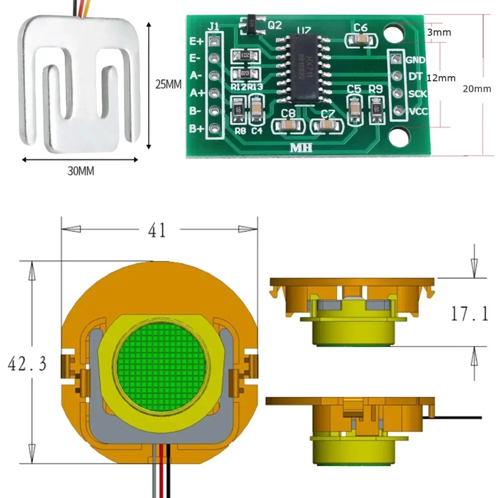 Sensor Kit Arduino - DIYmall 50KG Wägezellen-Gewichtssensor mit HX711 Verstärkermodul