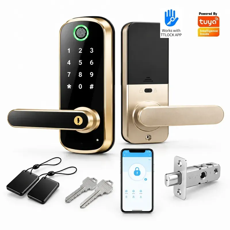 Smart Door Lock Wifi - Einzelzungen-Passwort-Fingerabdruck-Schloss für Holztüren, Smartes Elektronisches Schloss