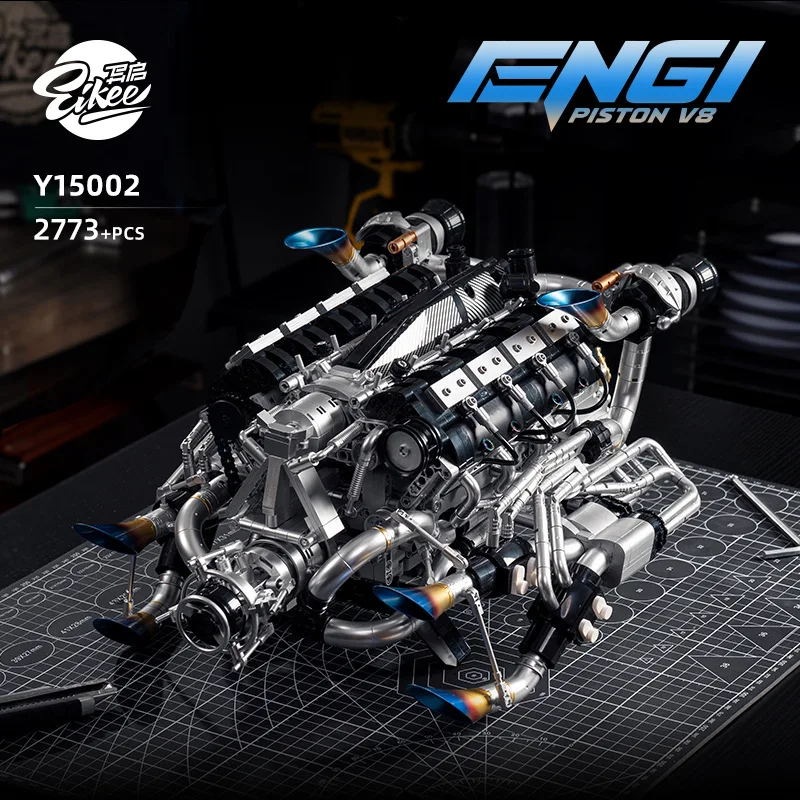 Stem Robotics Kit - V8-Motor-Bausatz für Erwachsene, Twin-Turbo Mechanik-STEM-Spielzeug, Supercar
