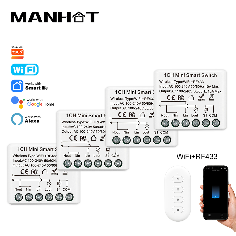 Smart Light Switch Wifi - 10A Mini WLAN Smart Switch RF433Mhz