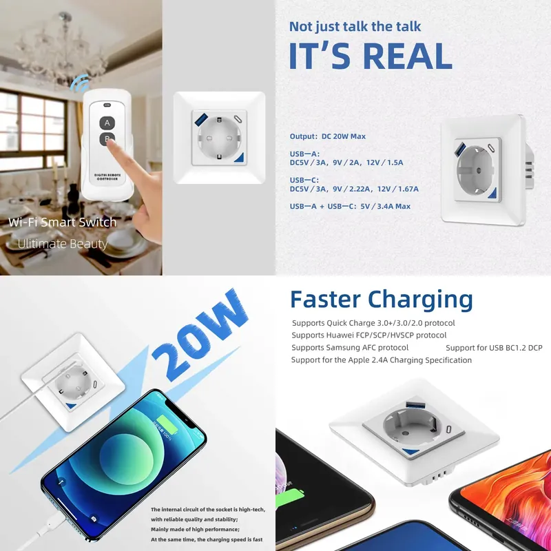 Wifi Smart Plug - App-gesteuerte Smart-Fernbedienung EU-Standard 16A Smart WLAN-Wandsteckdose