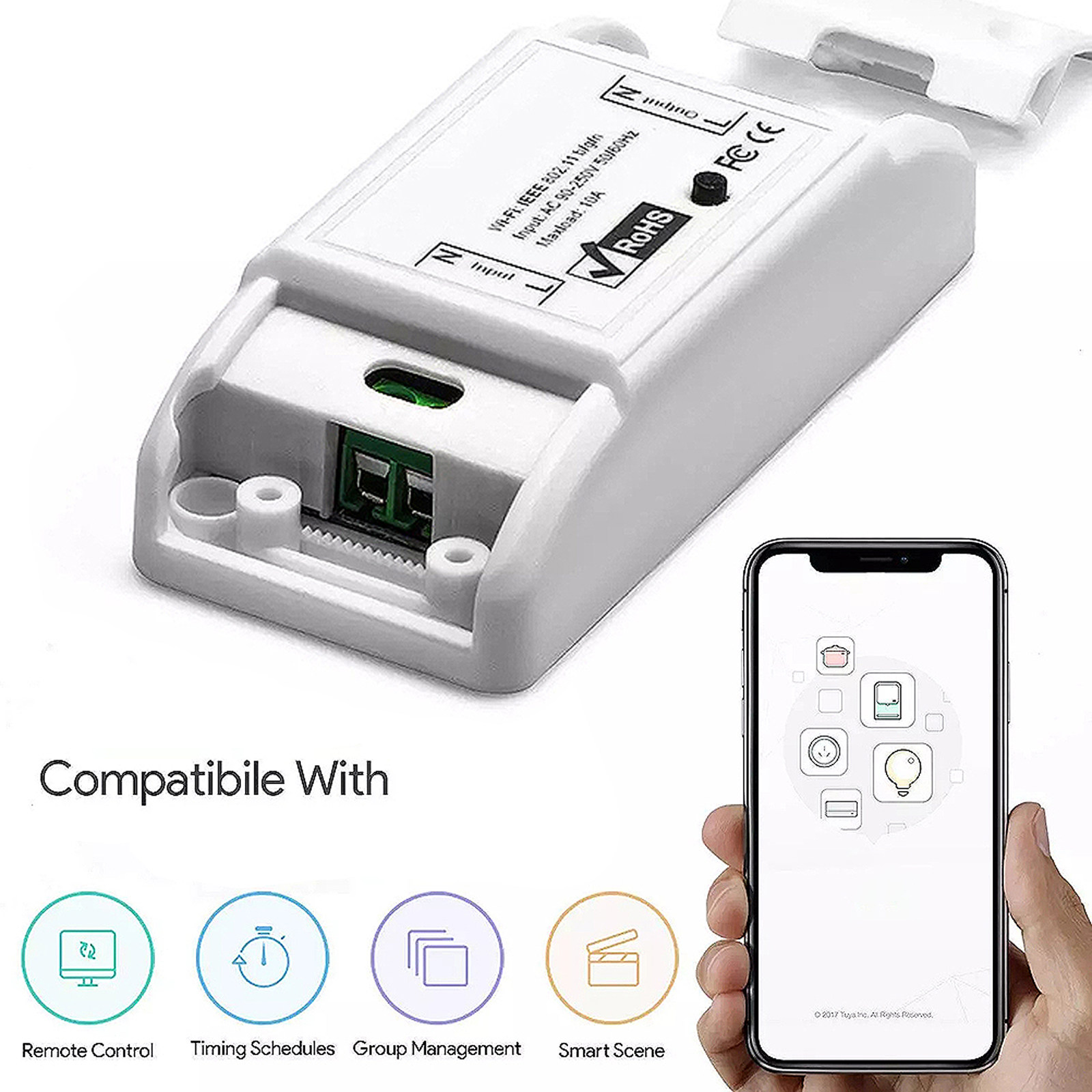 Smart Light Switch Wifi - 1 Stück WLAN-Smart-Schalter-Steckverbinder, weiß, mit Fernbedienung,